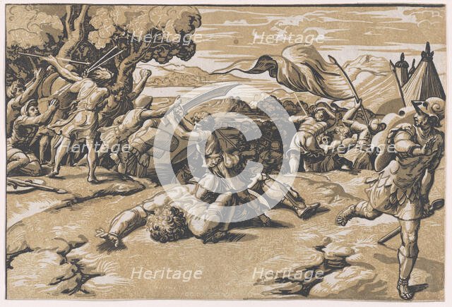 David and Goliath, ca. 1520-27. Creator: Ugo da Carpi.