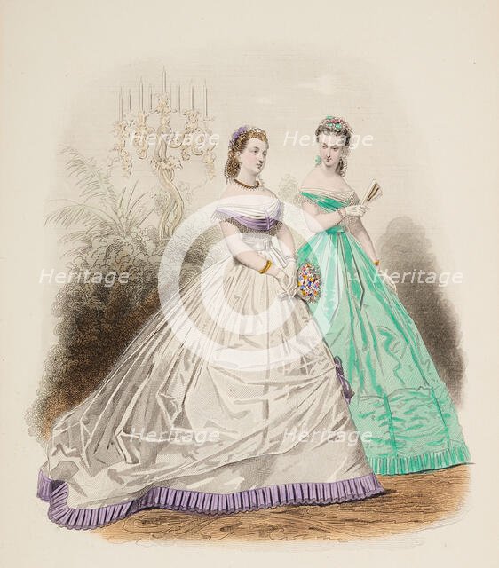 Fashion Plate - Petit Courrier des Dames 'Modes de Paris', 1860. Creator: Gilquin fils.