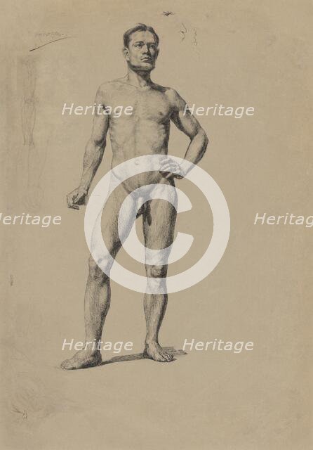 Study of a male nude, 1850-1855. Creator: Janos Fadrusz.