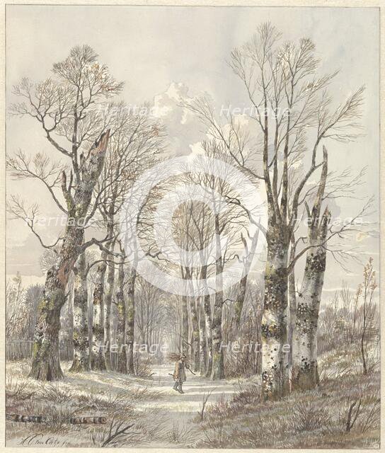 Winter landscape with firewood gatherer on forest path, 1813-1856. Creator: Hendrik Gerrit ten Cate.