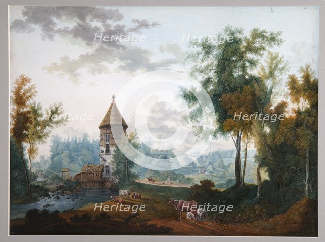 Mill and Pil Tower in Pavlovsk park, before 1797. Artist: Shchedrin, Semyon Fyodorovich (1745-1804)