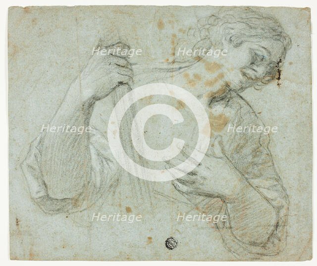 Standing Youth in Profile to Right, Holding Staff, n.d. Creator: Domenico Fiasella.