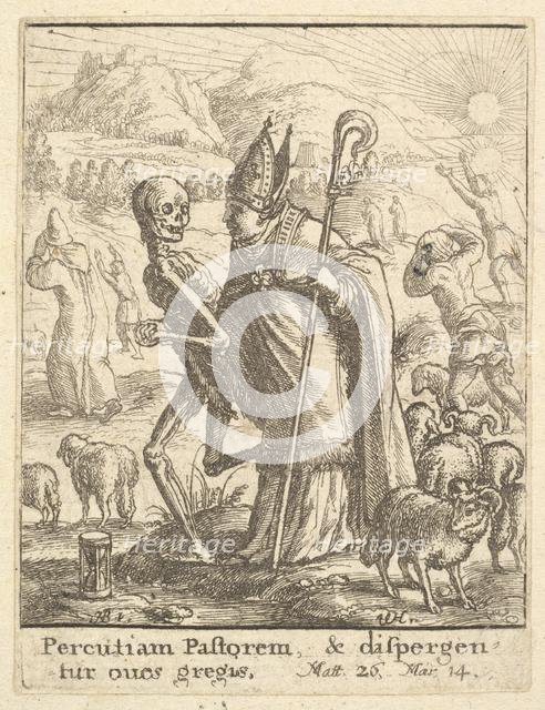 Bishop, from the Dance of Death, 1651. Creator: Wenceslaus Hollar.