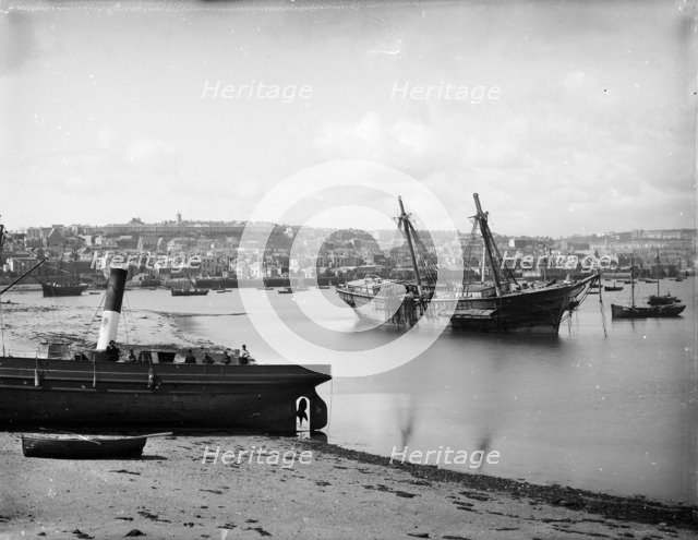 View from the pier of Falmouth, Cornwall, c1860-c1922; with boats moored in the foreground. Artist: Henry Taunt