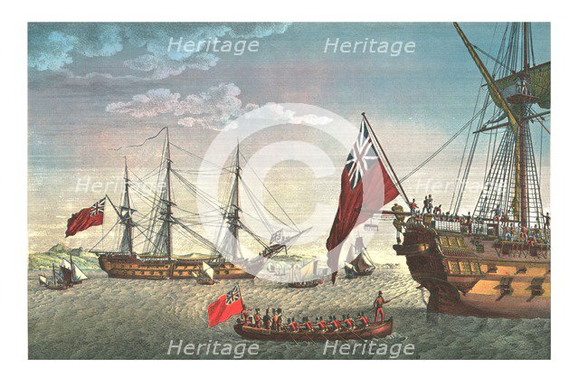 Napoleon goes aboard the Northumberland for his journey to St Helena, 8 August 1815, (c1850). Artist: Edme Bovinet.