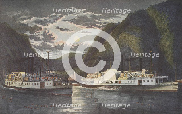A Night on the Hudson - 'Through at Daylight' , pub. 1864, Currier & Ives (Colour Lithograph)