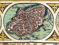 Jerusalem, colored engraving from the book 'Le Theatre du monde' or 'Nouvel Atlas', 1645, created…