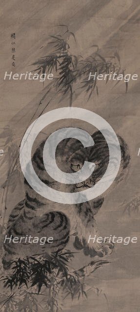 A tiger lashed by the rain, 17th century. Creator: Yuhi; Kumashiro (1712-1773).