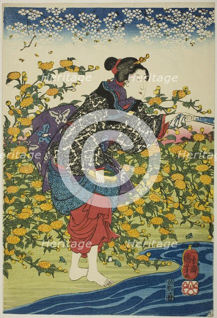 The Ide Jewel River in Yamashiro Province (Yamashiro kuni Ide no Tamagawa), from an..., c. 1847/52. Creator: Utagawa Kuniyoshi.