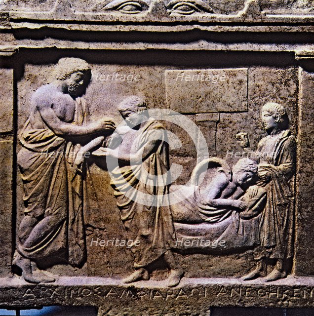 Relief showing Asclepius healing a sick.