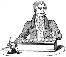 Clerk using a Pascal adding machine, 1835. Artist: Unknown