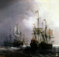 Capture of three Dutch Commercial Vessels by the French Ships Fidèle, Mutine and Jupiter, in 1711. Artist: Gudin, Théodore (1802-1880)