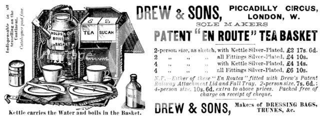 Advertisement for Drew & Sons' Patent "En Route'' Tea Basket, 1895. Creator: Unknown.