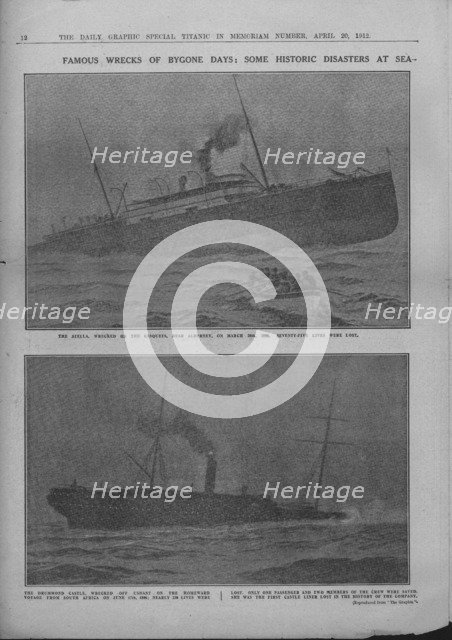 'Famous Wrecks of Bygone Days: Some Historic Disasters at Sea', April 20, 1912. Creator: Unknown.