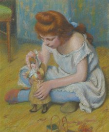 Yung girl playing with a doll.