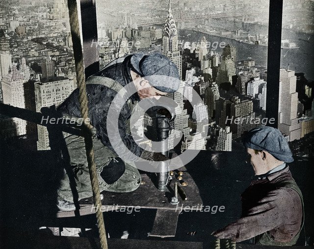'Rivetting the last bolts on The Morning Mast of the Empire State building', c1931. Artist: Lewis Wickes Hine.