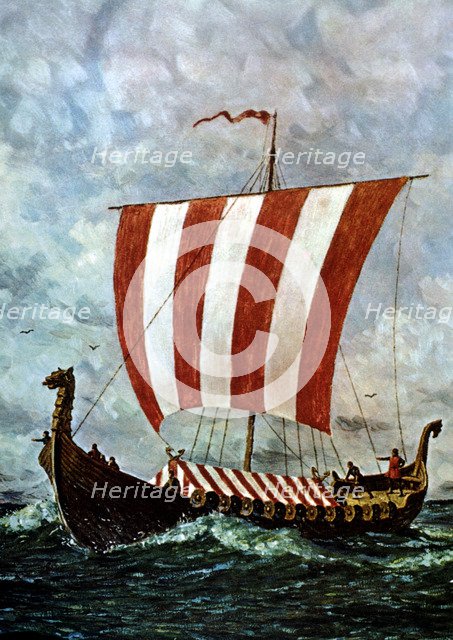Viking ship, pictorial reconstruction.