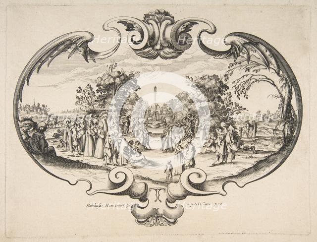 Fan with figures in a garden. Creator: Attributed to Nicolas Cochin (French, Troyes 1610-1686 Paris).