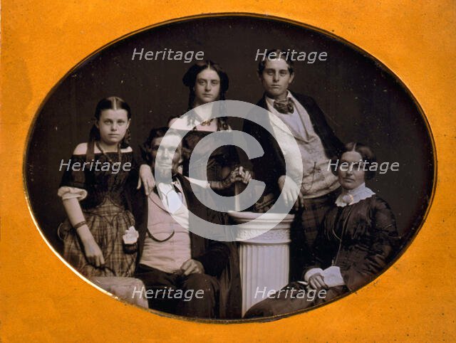 Benjamin family group portrait, posed around a column, between 1845 and 1858. Creator: Edward Tompkins Whitney.