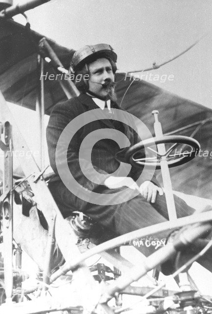 Samuel Franklin Cody (1862-1913) in his biplane. Artist: Unknown