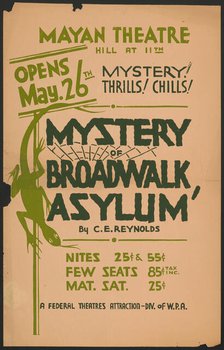 Mystery of Broadwalk Asylum, Los Angeles, [193-]. Creator: Unknown.