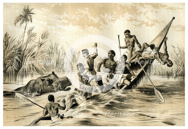 'The Adventure with a Hippopotamus', 1883. Artist: Unknown