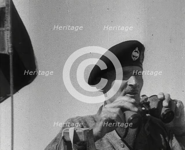Field Marshal Bernard Montgomery Holding Binoculars, 1942. Creator: British Pathe Ltd.