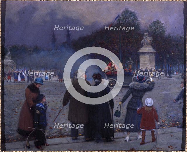 German flag carried to the Invalides, c1914. Creator: Jean Beraud.