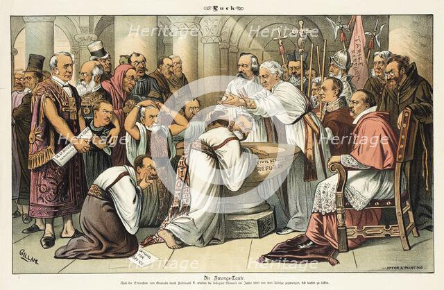 "Compulsory Baptism. In 1500, after the Conquest of Granada, Ferdinand V..., 11 March 1885. Creator: Bernhard Gillam.