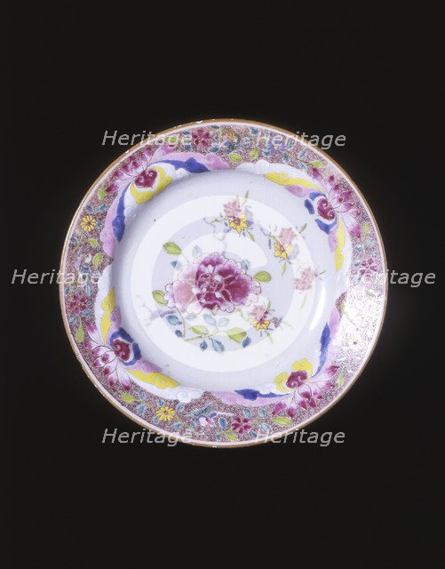 Famille rose plate with peony and floral sprays, Qing dynasty, China, 1750-1799. Artist: Unknown