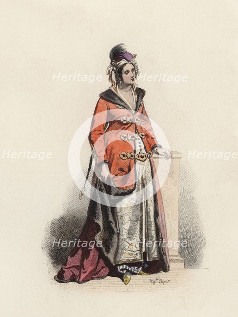 Greek Lady, in the modern age, color engraving 1870.