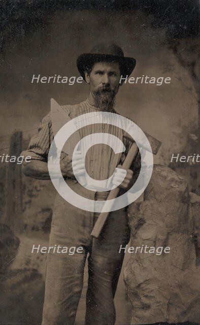 Mason (?) Holding a Trowel and Sledgehammer, 1870s-80s. Creator: Unknown.