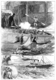 Captain Boyton's voyage across the Channel, 1875. Artist: Unknown