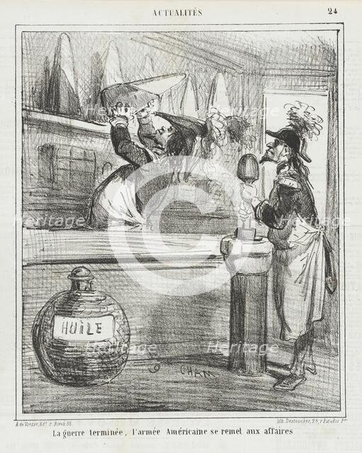 Le guerre [etant] terminée, l'armée Américaine se remet aux affaires, 1866. Creator: Cham.