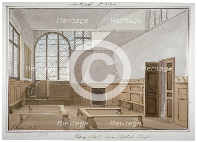 Interior view of St Olave's School on Tooley Street, Bermondsey, London, 1826.   Artist: G Yates