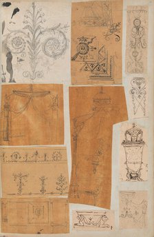 Page from a Scrapbook containing Drawings and Several Prints of Architecture, Int..., ca. 1800-1850. Creators: Workshop of Charles Percier, Workshop of Pierre François Léonard Fontaine.