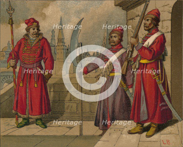 'Russian Strelitzi and Turkish Guards of the 17th Century - Officer, Privates', c19th century. Artist: Unknown.