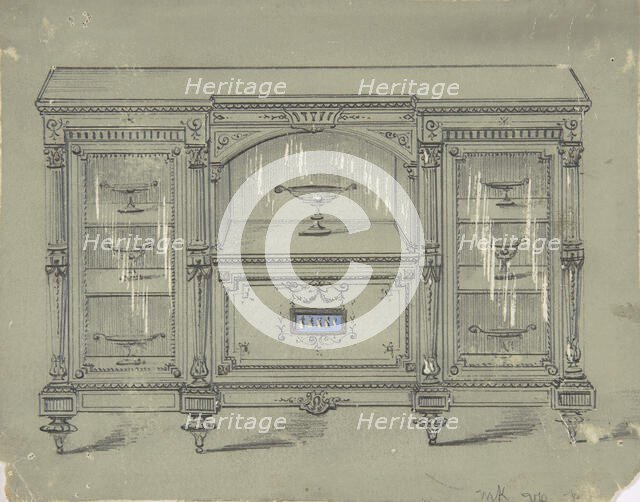 Design for a Cabinet with Three Glass Doors and a Porcelain Plaque, 19th century. Creator: Anon.