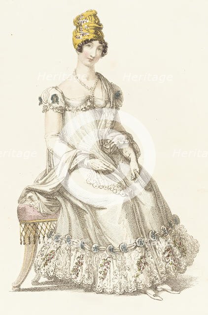 Fashion Plate (Evening Dress), 1818. Creator: Rudolph Ackermann.
