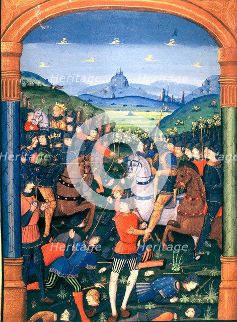 Charles Martel commanding the army in the Battle of Vincy (1714), Rangefredo troops are defeated …