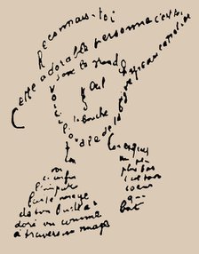 Calligram: "Reconnais-toi", poem to Louise de Coligny-Chatillon, February 9, 1915, 1918. Creator: Apollinaire, Guillaume (1880-1918).