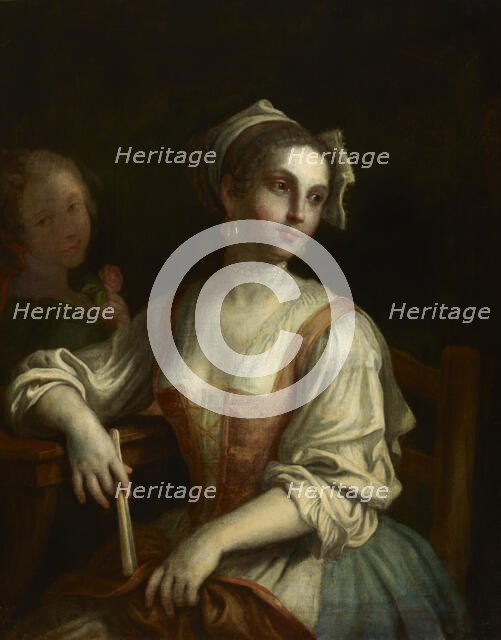 Woman with a Fan and a Woman with a Rose, 1750s. Creator: Pietro Rotari.