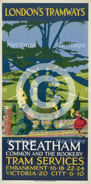 'Streatham Common and the Rookery', London County Council (LCC) Tramways poster, 1927. Artist: Tony Castle