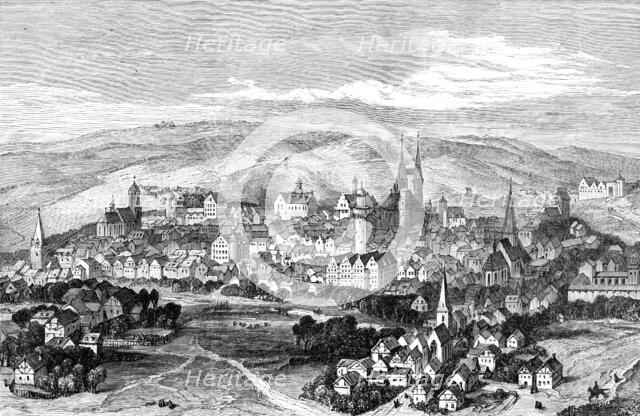 The Luther Celebration in Germany: Luther's birthplace, Eisleben, as it was in 1650, (1883). Creator: Unknown.