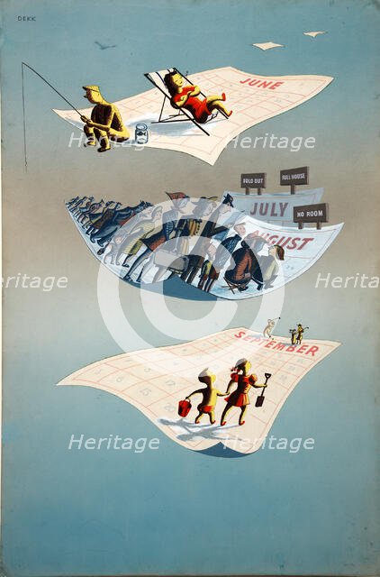 'Staggered holidays', World War II poster, c1945. Creators: Central Office of Information, Dorrit Dekk.