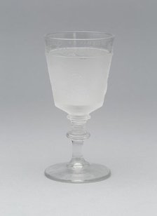 Westward Ho!/Pioneer pattern cordial glass, 1881. Creator: Gillinder & Sons.