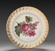 Plate from Dessert Service: Hollyhock, c. 1800. Creator: Derby (Crown Derby Period) (British).