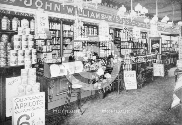 The interior of John Williams & Sons Ltd grocery shop, (early 20th century?). Artist: Unknown
