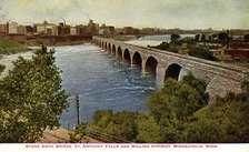 Stone Arch Bridge, St Anthony Falls and the milling district, Minneapolis, Minnesota, USA, 1915. Artist: Unknown