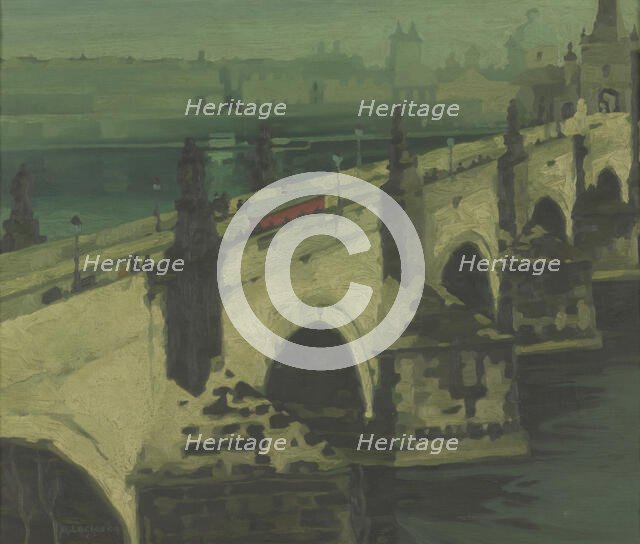 Charles Bridge in Prague, c1900-1949. Creator: Rene Leclercq.